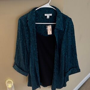 Dress Barn Teal Blouse with Black Layer